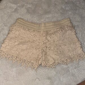 Nabee Tiered Lace Crochet Shorts in Cream